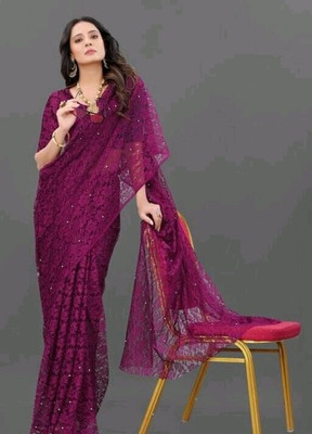 NORAFLEX Self Design Daily Wear Net Saree(Purple)