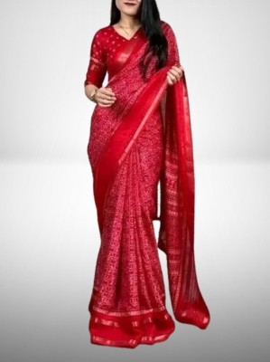 Vragi Printed Bollywood Dupion Silk Saree(Red)