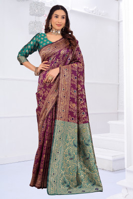 Suali Woven Banarasi Pure Silk Saree(Purple)