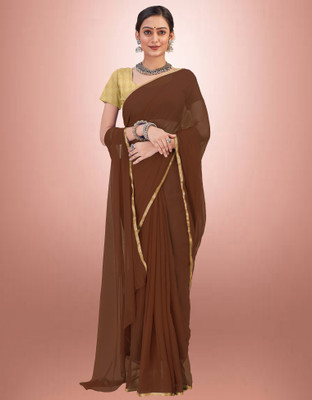 HouseOfCommon Solid/Plain Banarasi Pure Silk Saree(Brown)