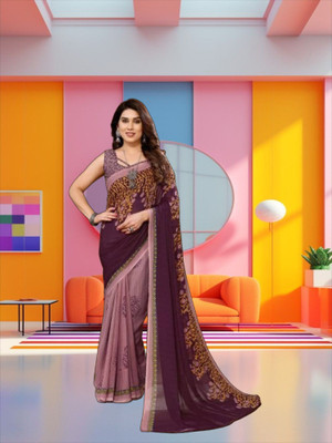 SmittenSmit Printed Bollywood Georgette Saree(Purple)