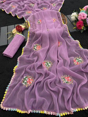 Adiyogi Enterprise Embroidered Bollywood Silk Blend Saree(Purple)