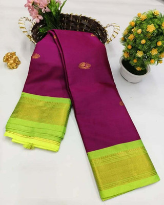Julee Solid/Plain Banarasi Cotton Silk Saree(Purple)