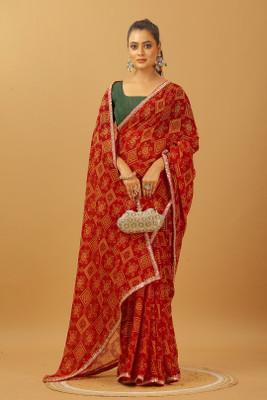 MAHARAJ SAREES Digital Print Bandhani Georgette Saree(Red)