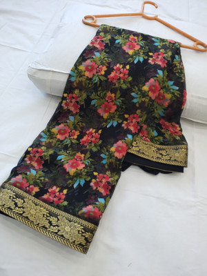 A TRADER Printed Bollywood Georgette Saree(Black)