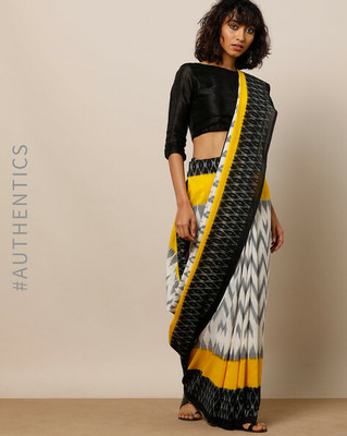 hastshilpi Printed Handloom Pure Cotton Saree(White)