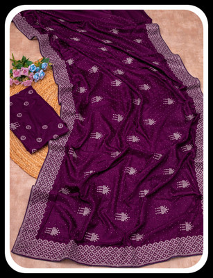 Break Creation Embroidered Banarasi Art Silk Saree(Purple)