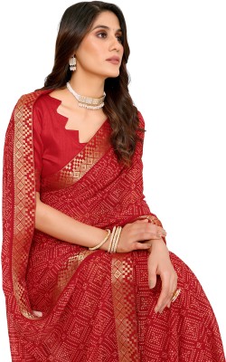 Priyashi Printed Daily Wear Georgette, Lace Saree(Red)