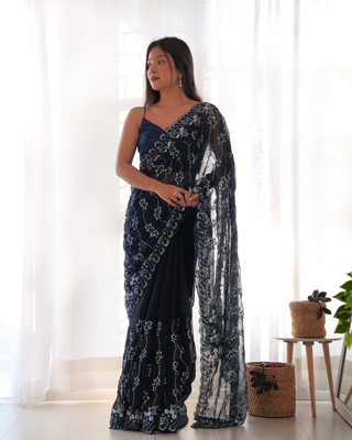 Tasrika Embroidered Bollywood Georgette Saree(Dark Blue)