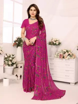 Suntex Printed Daily Wear Georgette Saree(Pink)
