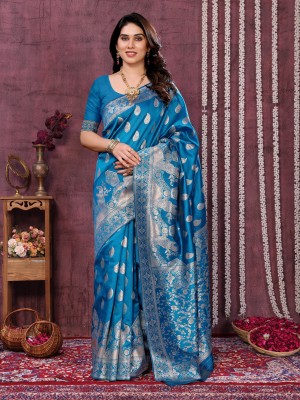 Sidhidata Woven Kanjivaram Jacquard Saree(Light Blue)