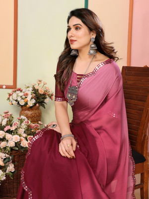 TTH Self Design Bollywood Pure Silk Saree(Maroon, Pink)