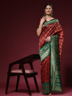 PHEASANT Woven Patola Art Silk Saree(Maroon)