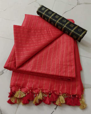 govind handloom Striped Bollywood Art Silk Saree(Red)