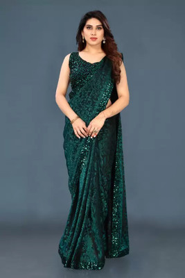 SwiftStyle Embroidered Bollywood Lycra Blend Saree(Green)