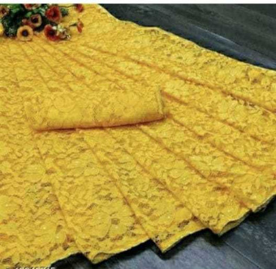 BRAHMANI TEXTILE Self Design Bollywood Net Saree(Yellow)