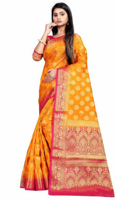 Skiran's Woven Mekhela Chador Cotton Blend Saree(Yellow)