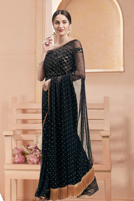 Mananya Tex Printed Bollywood Georgette, Chiffon Saree(Black)