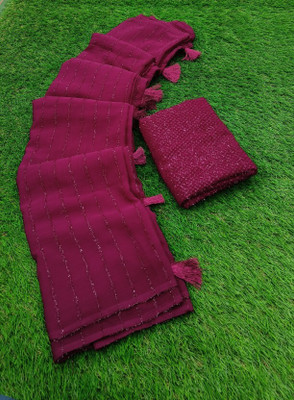 Bharatmart Striped, Embellished Bollywood Chiffon Saree(Purple)