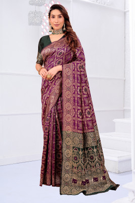 Suali Printed Banarasi Pure Silk Saree(Purple)