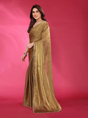 RAJESHWAR FASHION Embellished Bollywood Tissue, Pure Silk Saree(Gold)