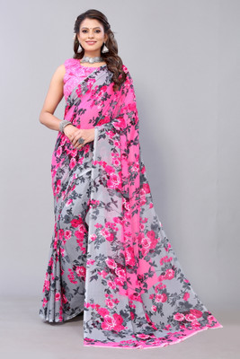 YASHIKA Floral Print Daily Wear Georgette Saree(Pink)