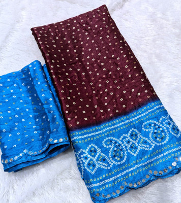 Yogik Creation Embellished Bandhani Art Silk Saree(Maroon)
