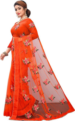 PATLANI STYLE Embroidered Bollywood Net Saree(Orange)