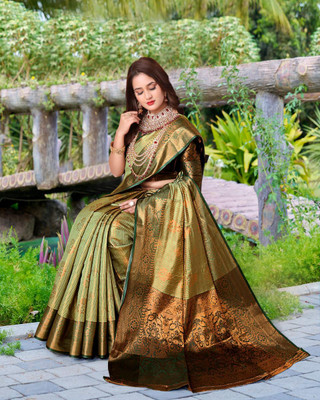 LAVYANSH CREATION Self Design, Woven Banarasi Art Silk, Jacquard Saree(Light Green)