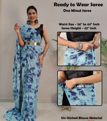 Riddhi textile Hub Printed Bollywood Georgette Saree(Blue)