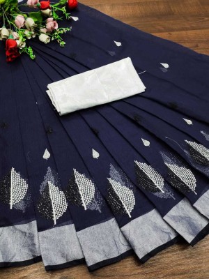 valida Woven Chanderi Cotton Silk Saree(Dark Blue)