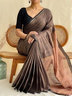 ACHOL Woven Handloom Pure Cotton Saree(Brown)