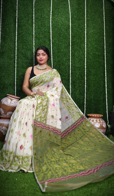 Anjalisaree Embroidered Jamdani Cotton Silk Saree(Multicolor)