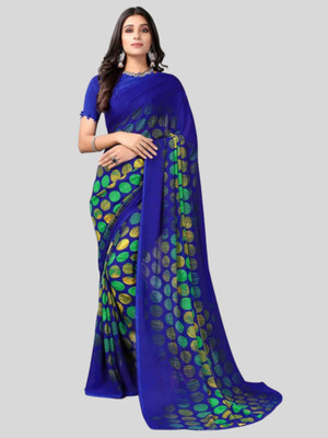 The Textile Hub Polka Print Bollywood Georgette Saree(Blue)