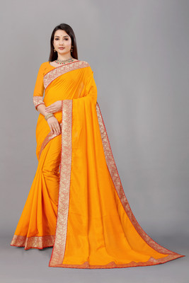 HouseOfCommon Printed Bollywood Georgette, Chiffon Saree(Mustard)