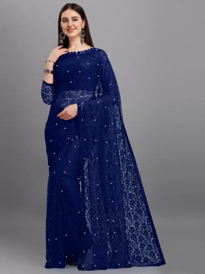 Amavii Self Design Bollywood Net Saree(Dark Blue)