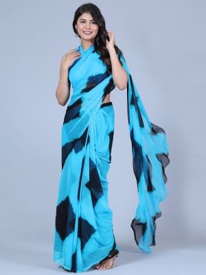 HouseOfCommon Printed Bollywood Chiffon Saree(Blue, Black)