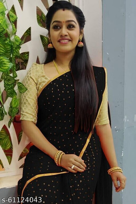 Desi Style Printed Bollywood Net, Chiffon Saree(Black)