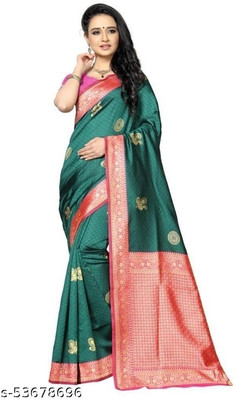 Amrut Collection Woven Banarasi Jacquard Saree(Green)