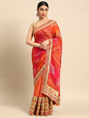Tasrika Printed Bandhani Chiffon Saree(Red)