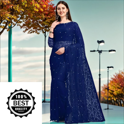 Vraggi Embellished Bollywood Net Saree(Dark Blue)