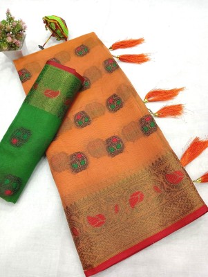 ASHTA Woven Kanjivaram Pure Cotton, Cotton Silk Saree(Green)