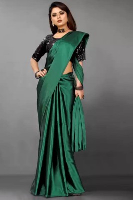 Ratan creation Solid/Plain Bollywood Satin Saree(Green)