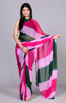 HouseOfCommon Printed Leheria Chiffon Saree(Multicolor)