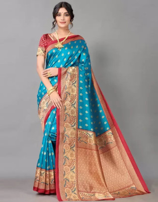 Grubstaker Printed Assam Silk Art Silk Saree(Multicolor)