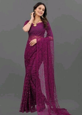 SwiftStyle Solid/Plain Daily Wear Net Saree(Purple)