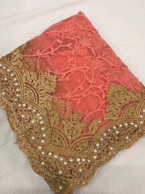 WEARSIXTY Embroidered Bollywood Net Saree(Orange)
