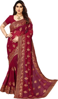 b bella creation Embellished, Embroidered Bollywood Georgette Saree(Maroon)