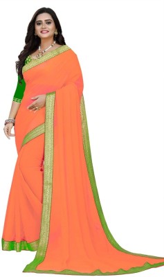 SARETRA MALL Solid/Plain Bollywood Chiffon Saree(Orange)