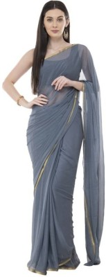 Desi Style Solid/Plain Bollywood Velvet, Chiffon Saree(Grey)